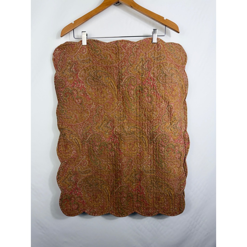 Pillow Sham Standard Multicolor Paisley Quilted Scalloped Cotton Unbranded